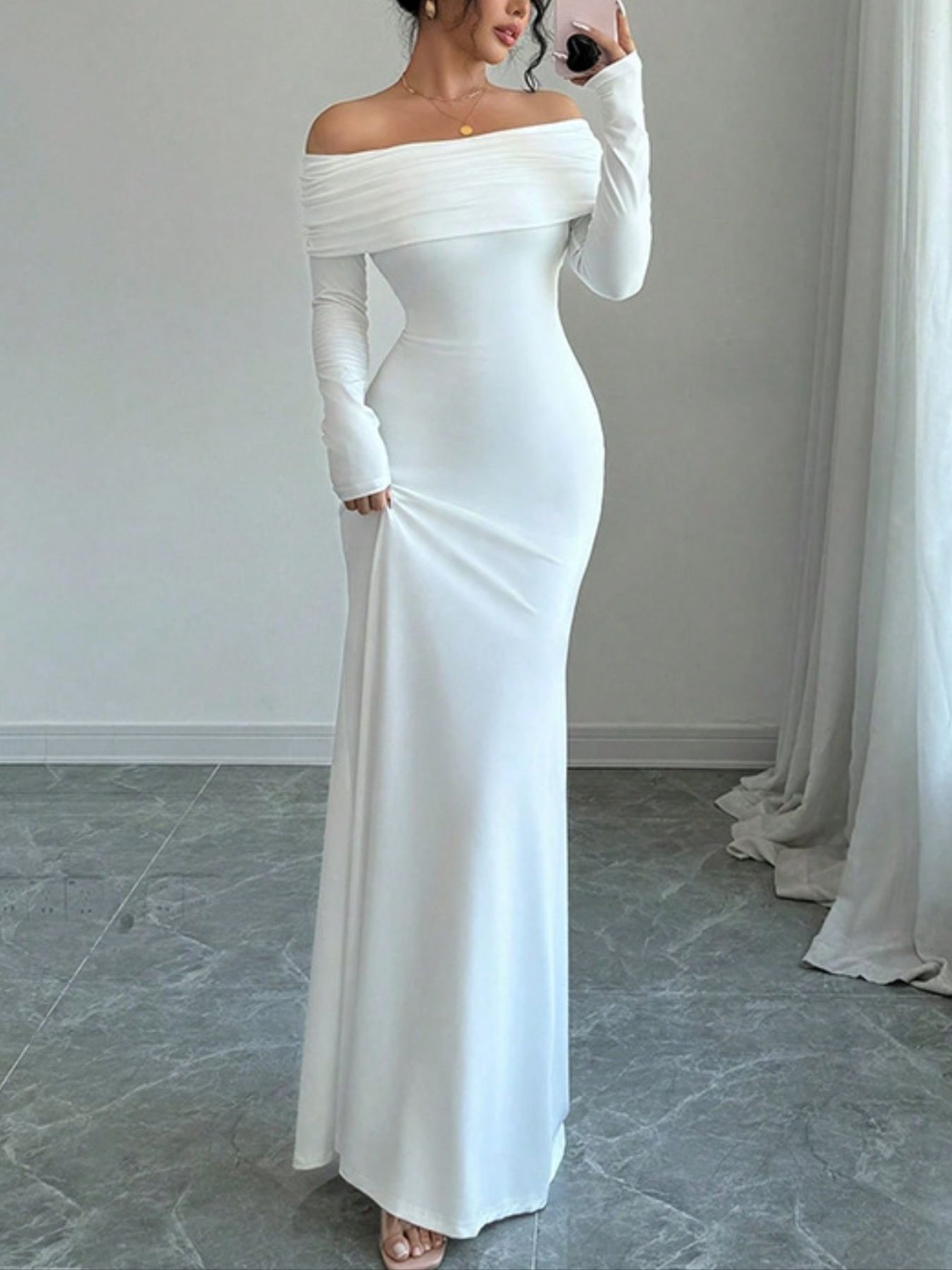 Off-Shoulder Long Sleeve Bodycon Maxi Dress