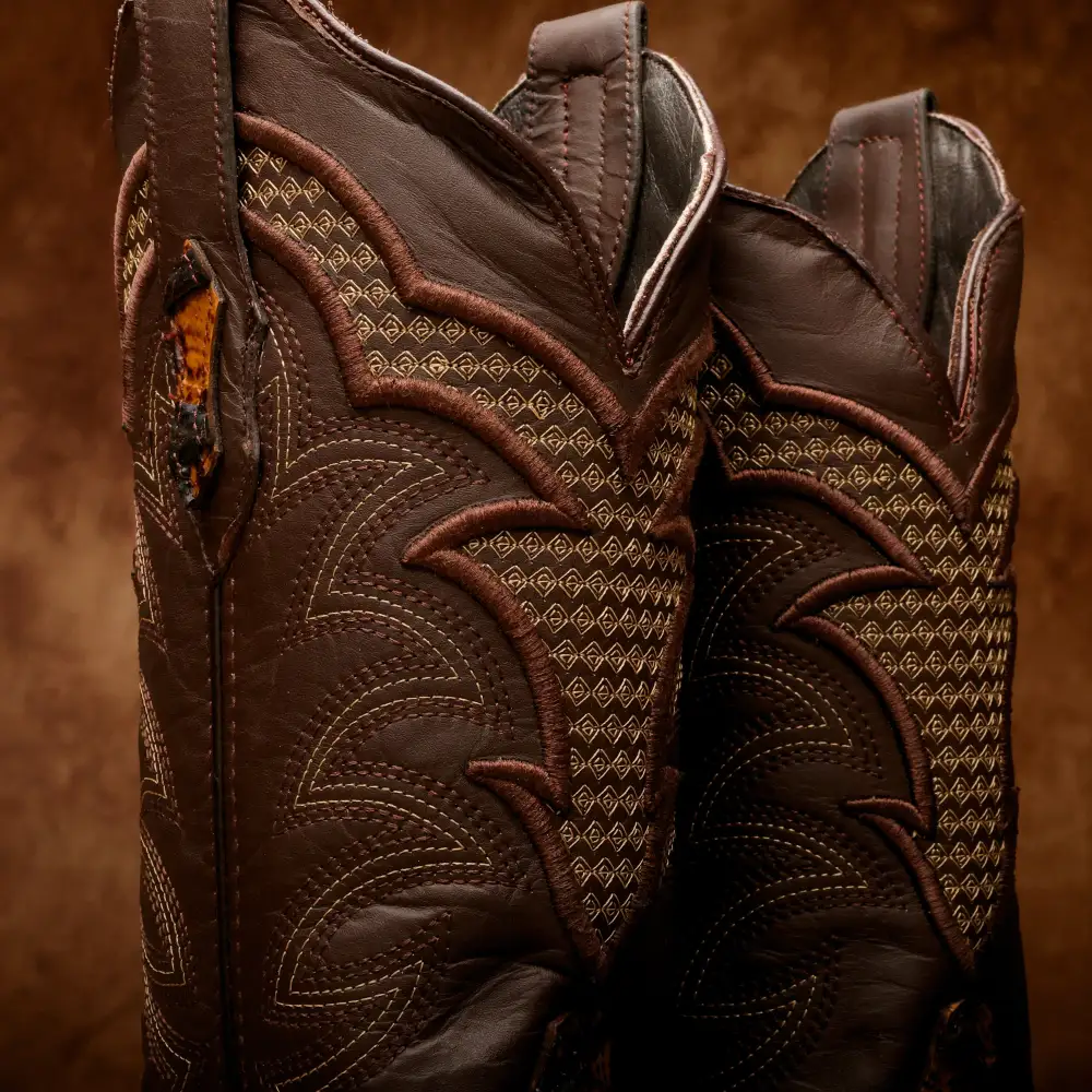 Honey Cognac Jumbo Pirarucu Leather Boots - Square Toe