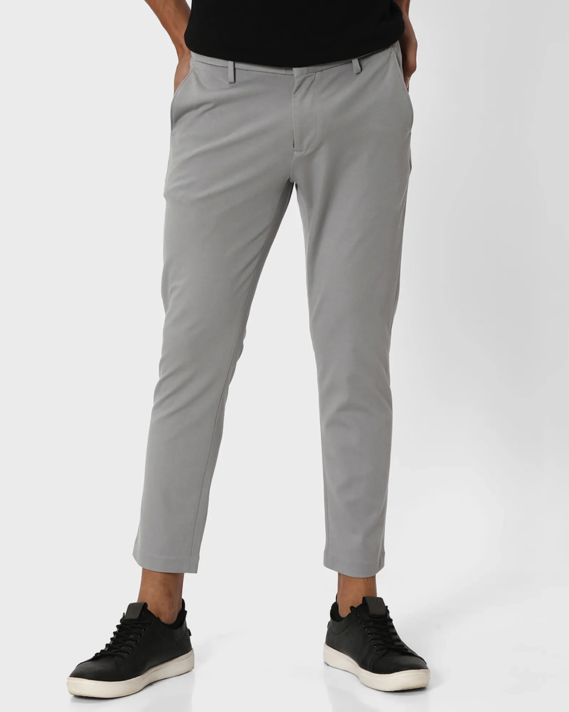 Classic Versatile Soft Slim-Fit Straight-Leg Grey Trousers