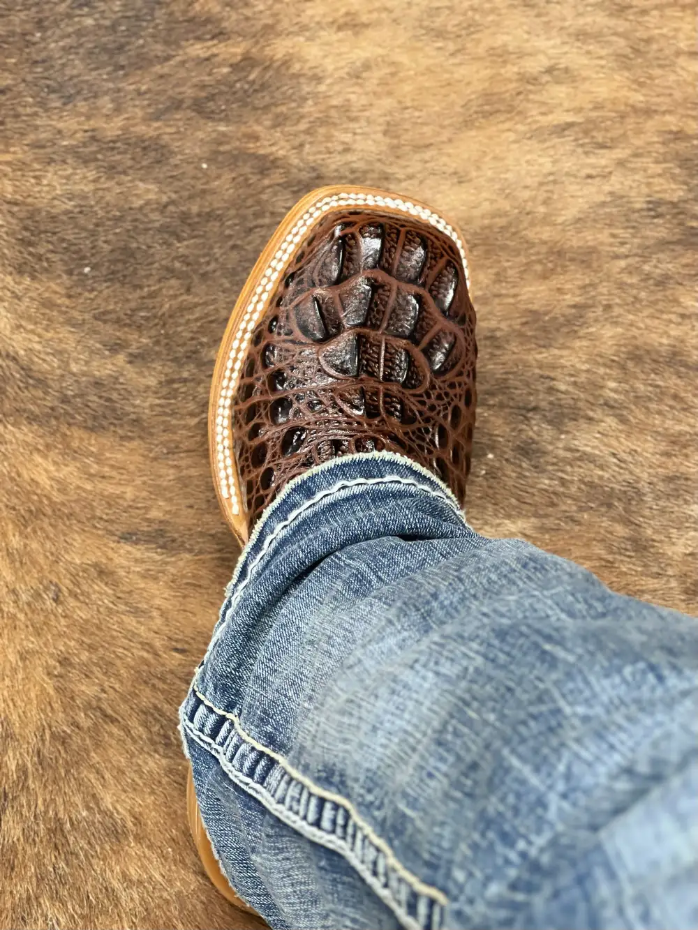 Men’s Brown Crocodile Leather Boots With Blue Shaft