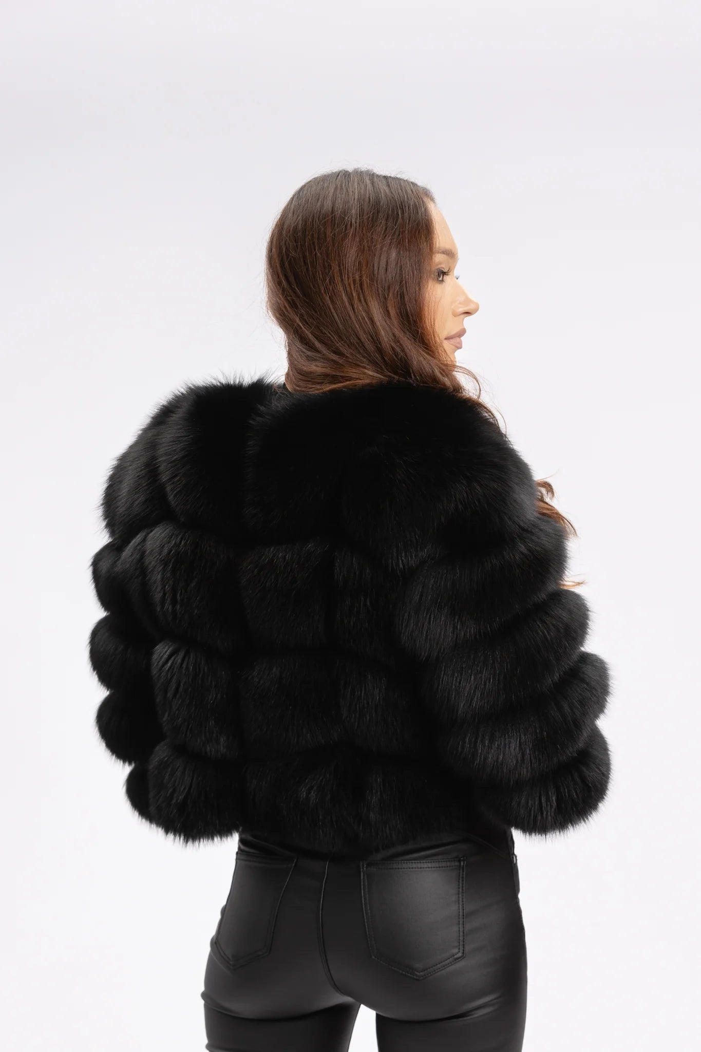 Haină din Blană Naturală de Vulpe Polară, Short, Femei, Obsidian 248