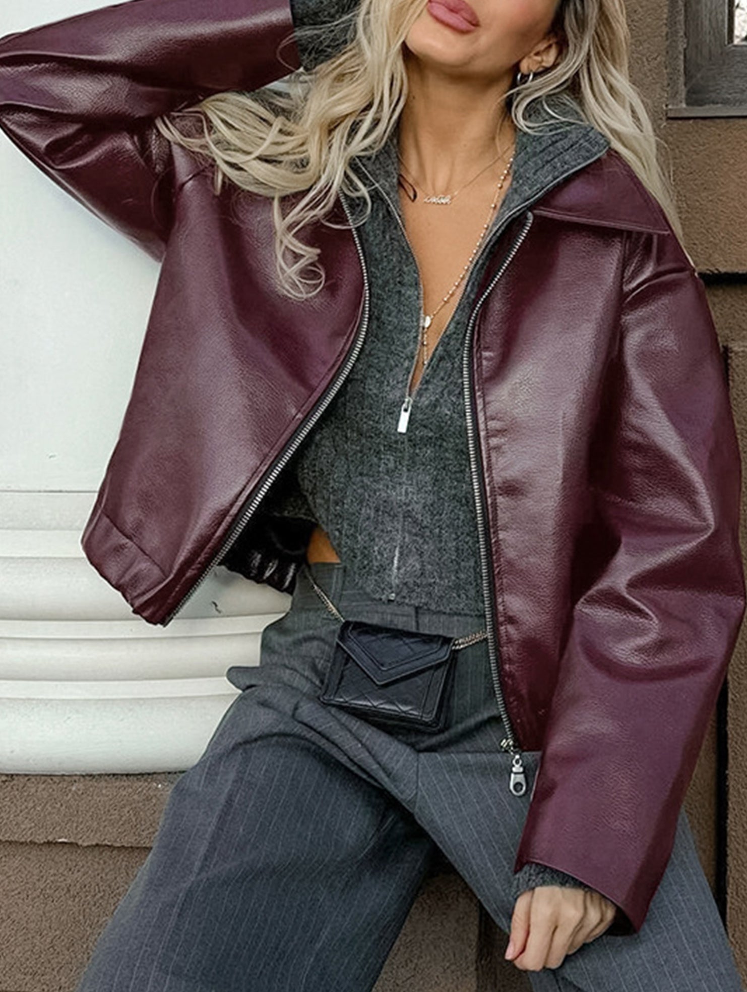 Stylish Loose-fitting Motorcycle Leather Jacket