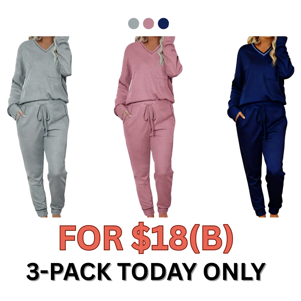 Women's Waffle Knit Two Piece Pullover & Joggers Set