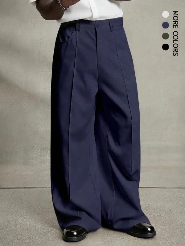 Casual Wide Leg Pants, Versatile Striped Loose Fit Straight Leg Trousers