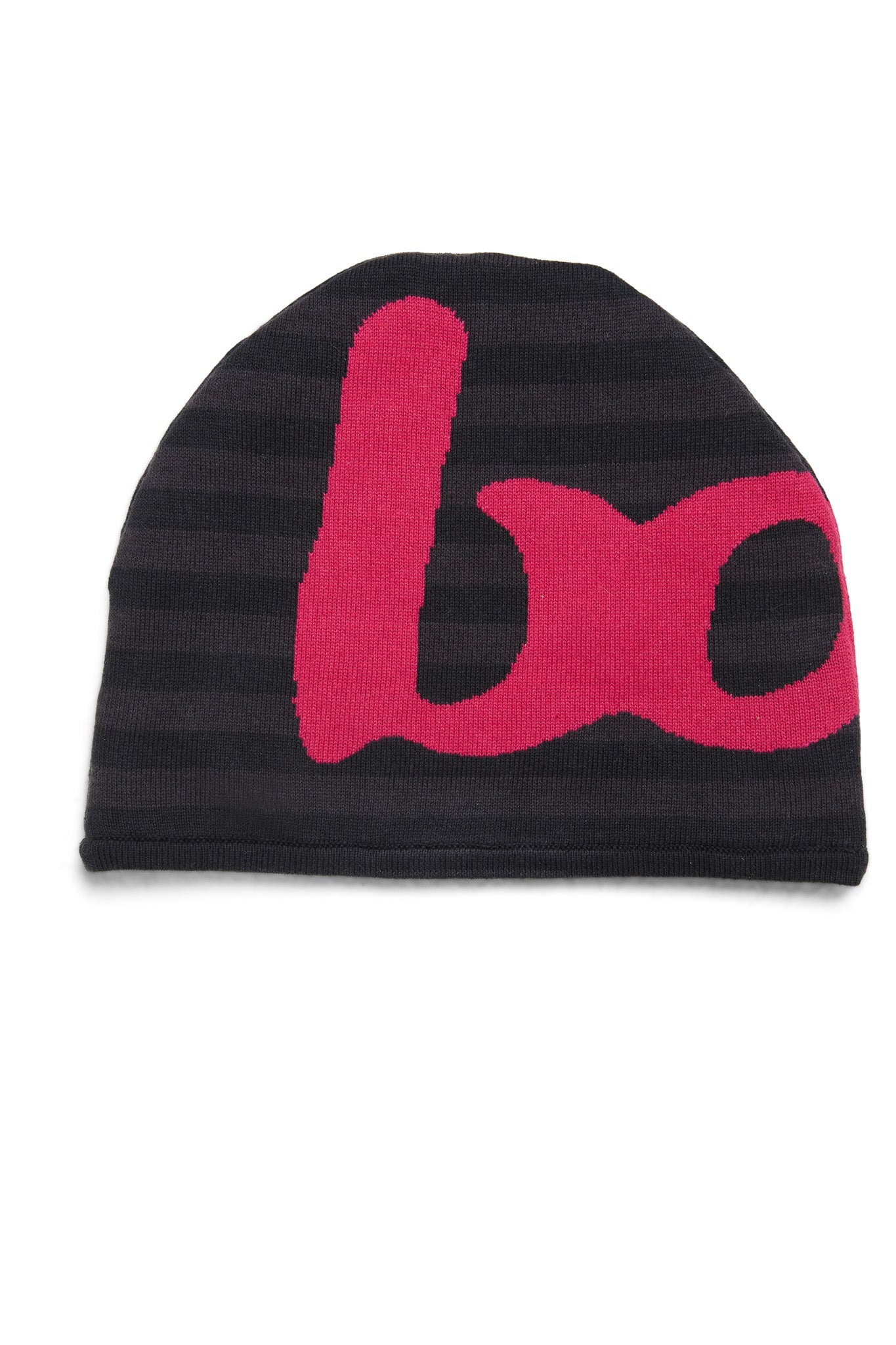 STRIPED KNIT BEANIE (BLACK/PINK)