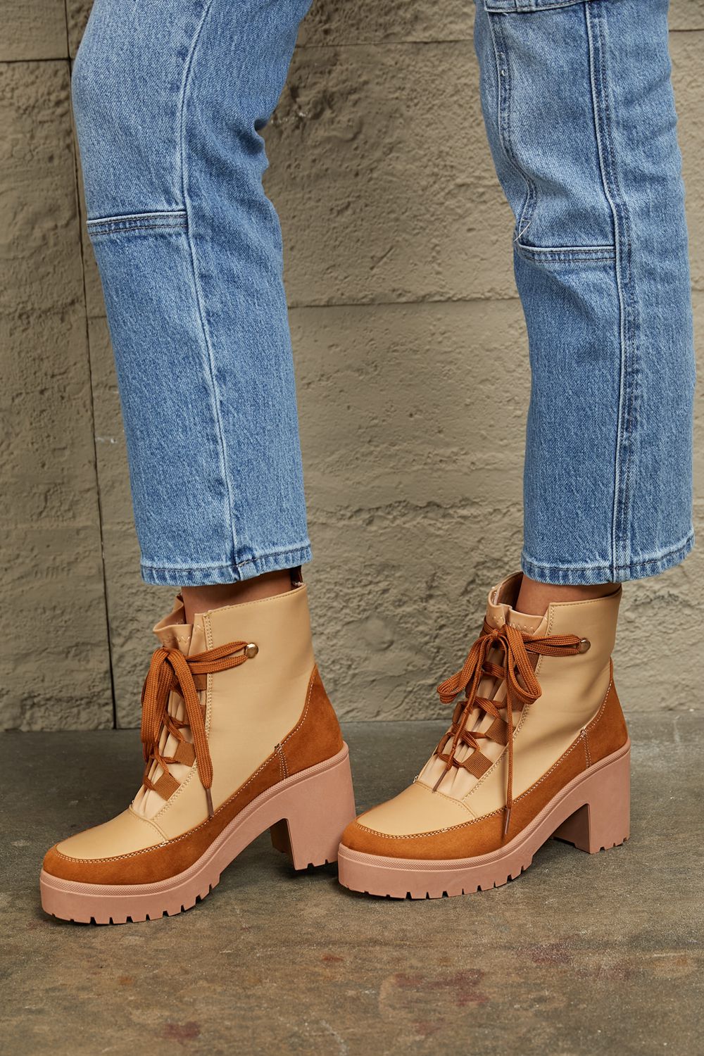 Rustic Charm Lace Up Lug Booties