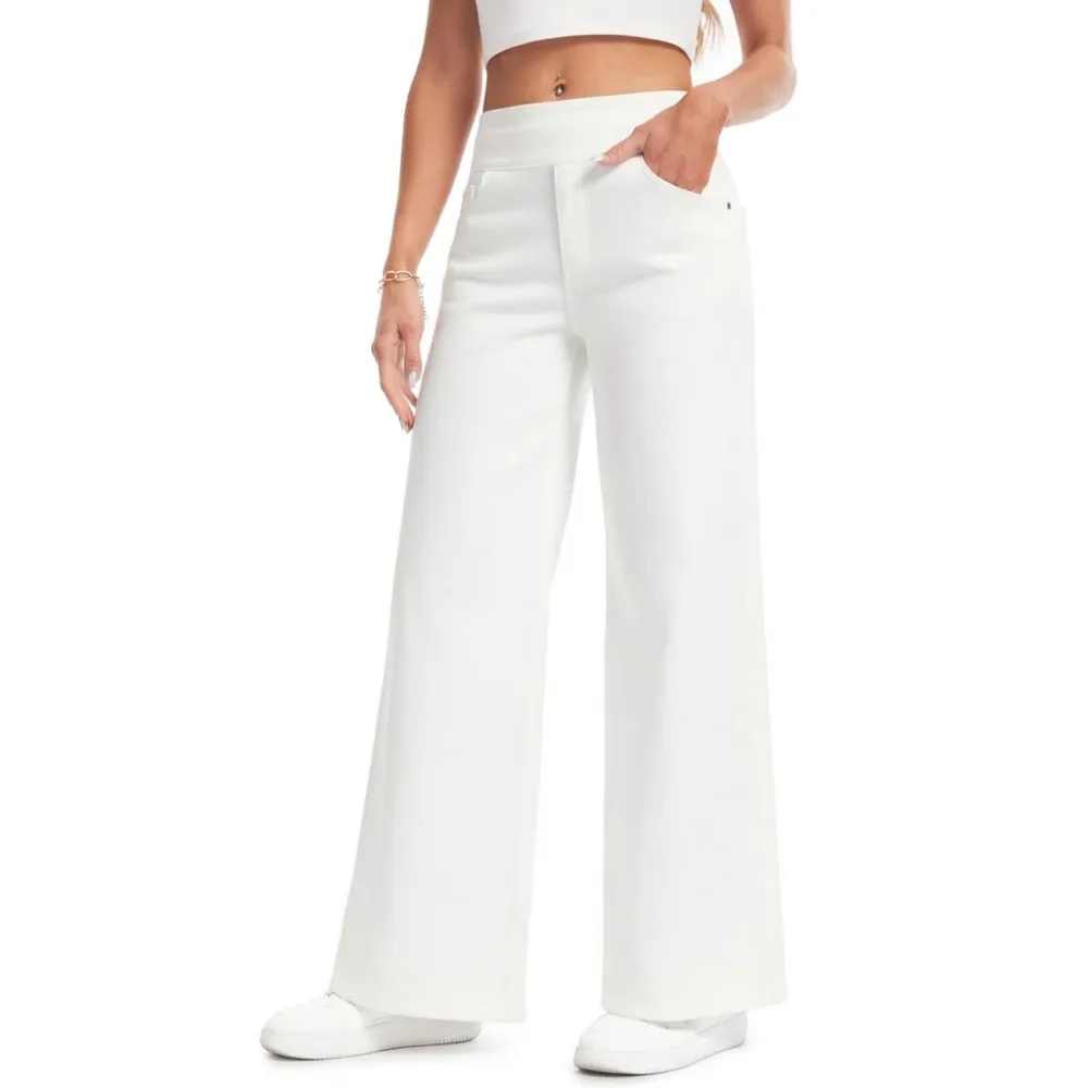 Women’s High Waisted Stretch Wide Leg Jeans – Pull On Tummy Control Elastic Waist Denim Pants with Pockets