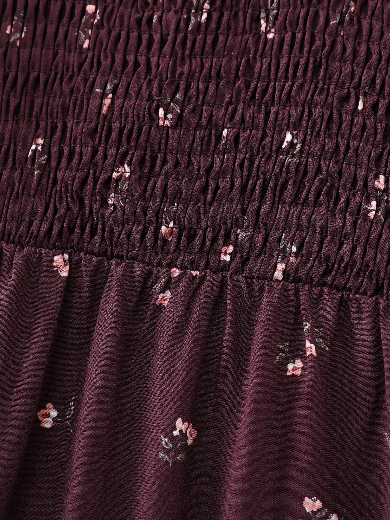 Micro Floral Shirred Bodice Midi Dress