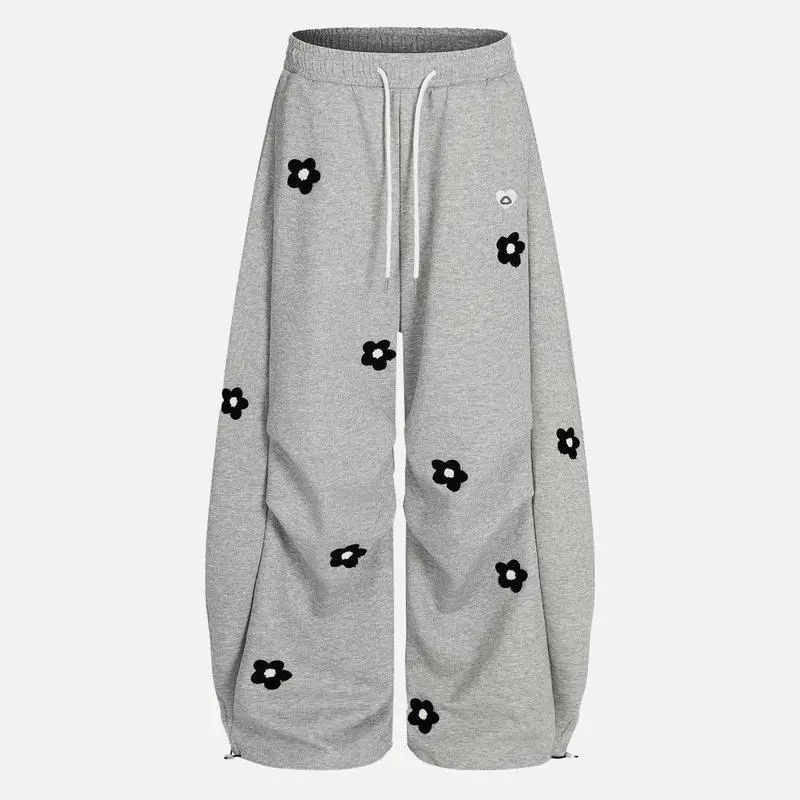 Women's Floral Towel-Embroidery Barrel Sweatpants