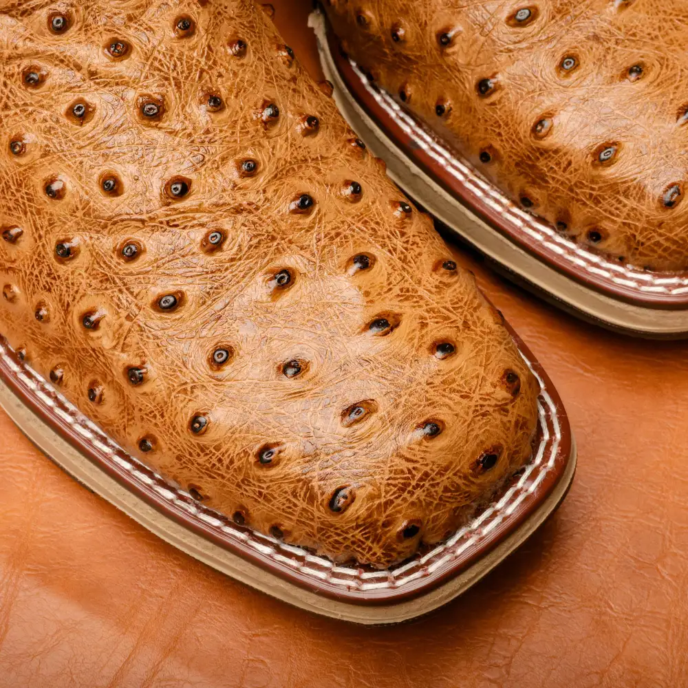 Honey Ostrich Leather Boots With 3D Lightweight Sole - Composite Toe