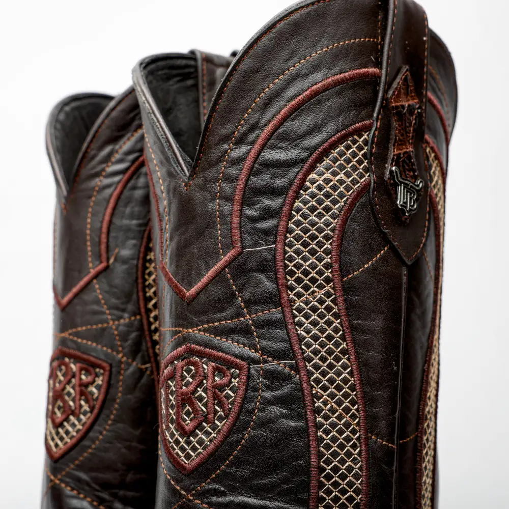 Chocolate Brown Caimán Hornback Leather Boots - Square Toe