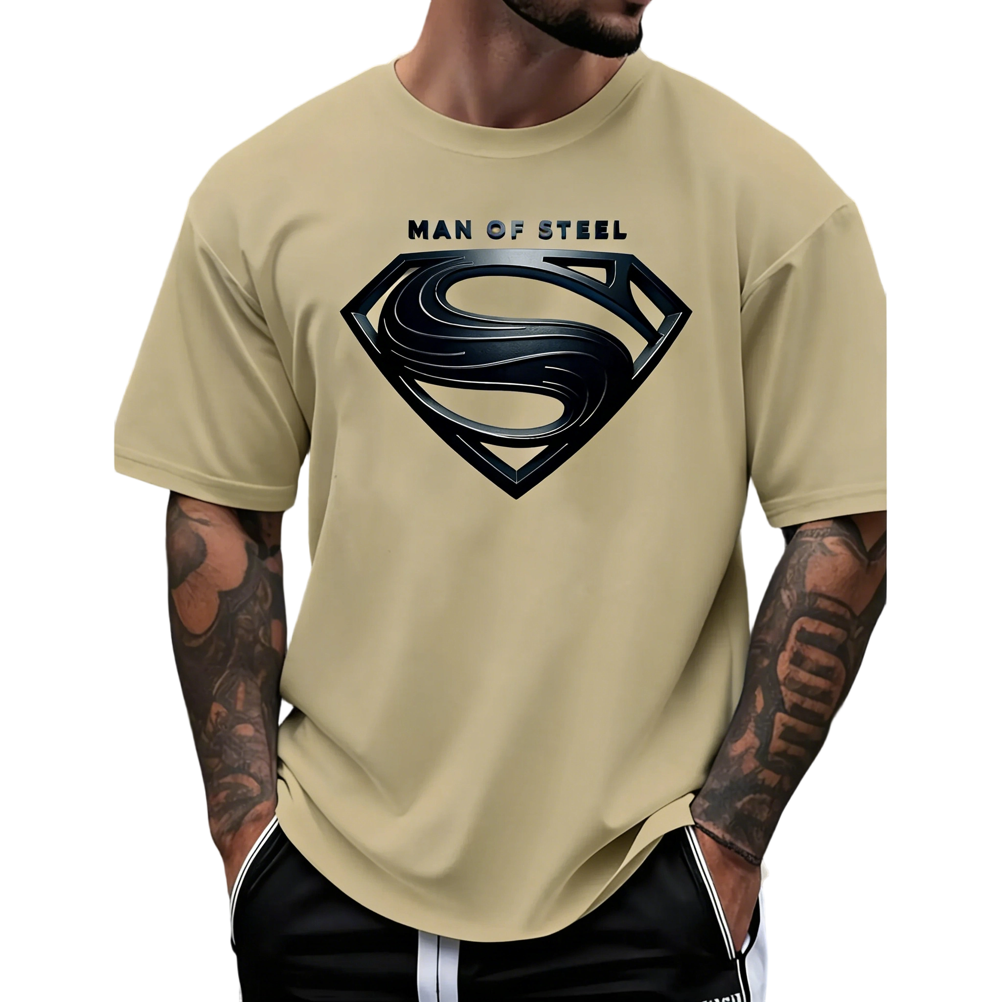 Justice League Men'S Plus Size Casual Crew Neck T-Shirt Man of Steel Graphic Print Short Sleeve Ideal for Spring/Summer Everyday Tshirt | Playful Text Design | Comfortable Fit SIZE Plus Size S-5XL