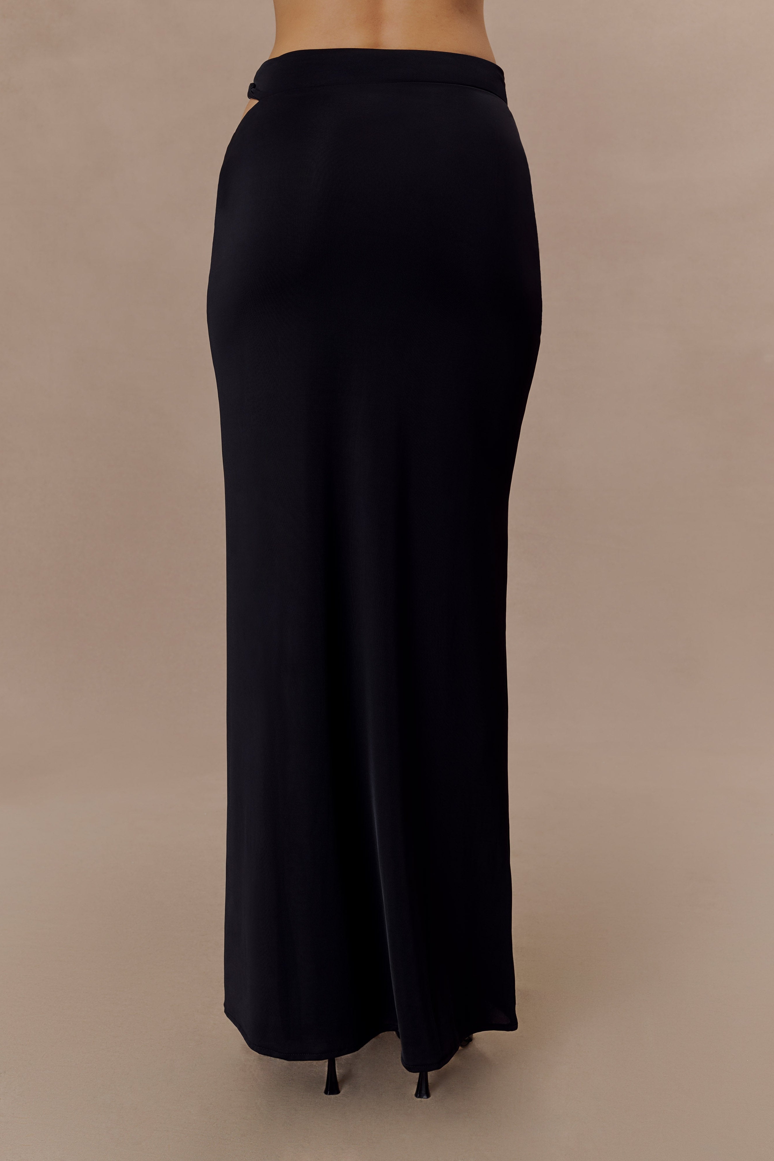 Black Slinky Twist Midi Skirt