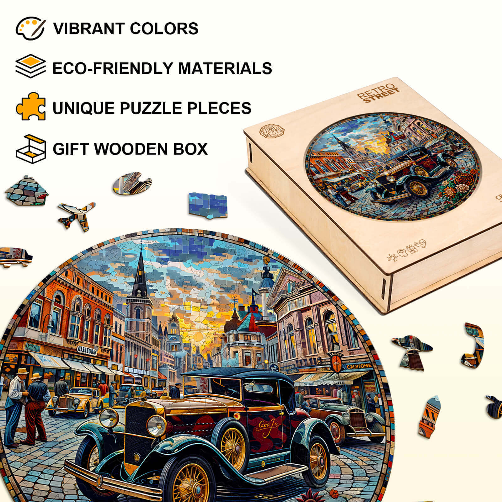 Retro Street Wooden Jigsaw Puzzle