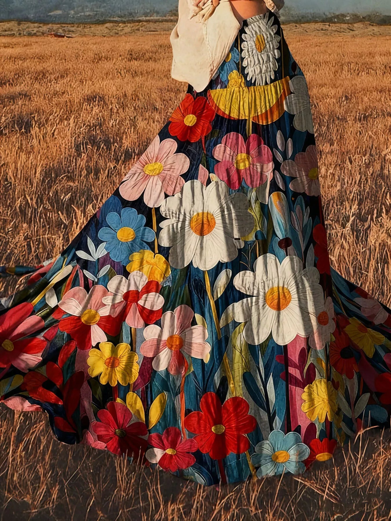 Floral Print Flowy Maxi Skirt