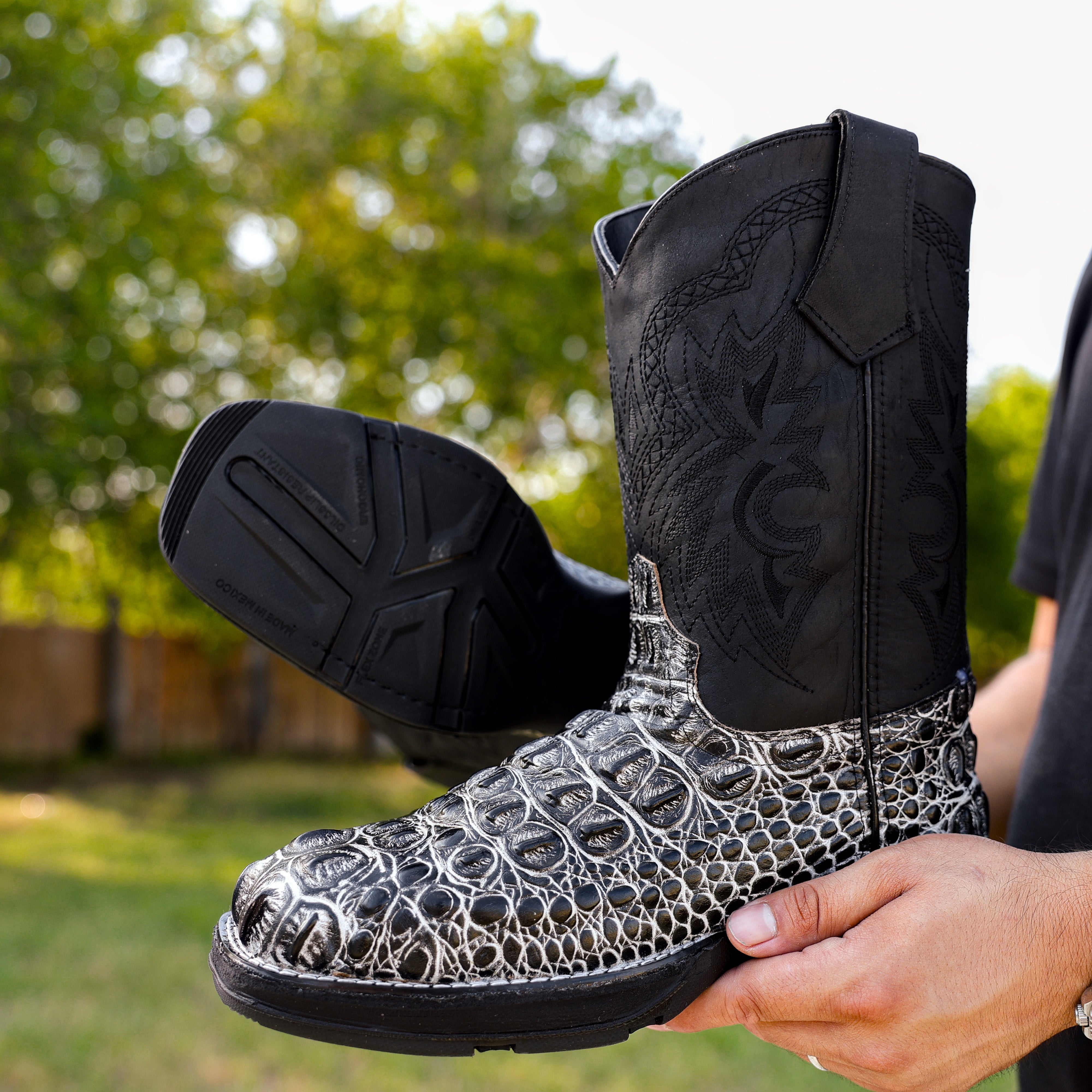 Eclipse Caiman Neck Leather Boots With 3D Lightweight BLACK EDITION Sole - Composite Toe