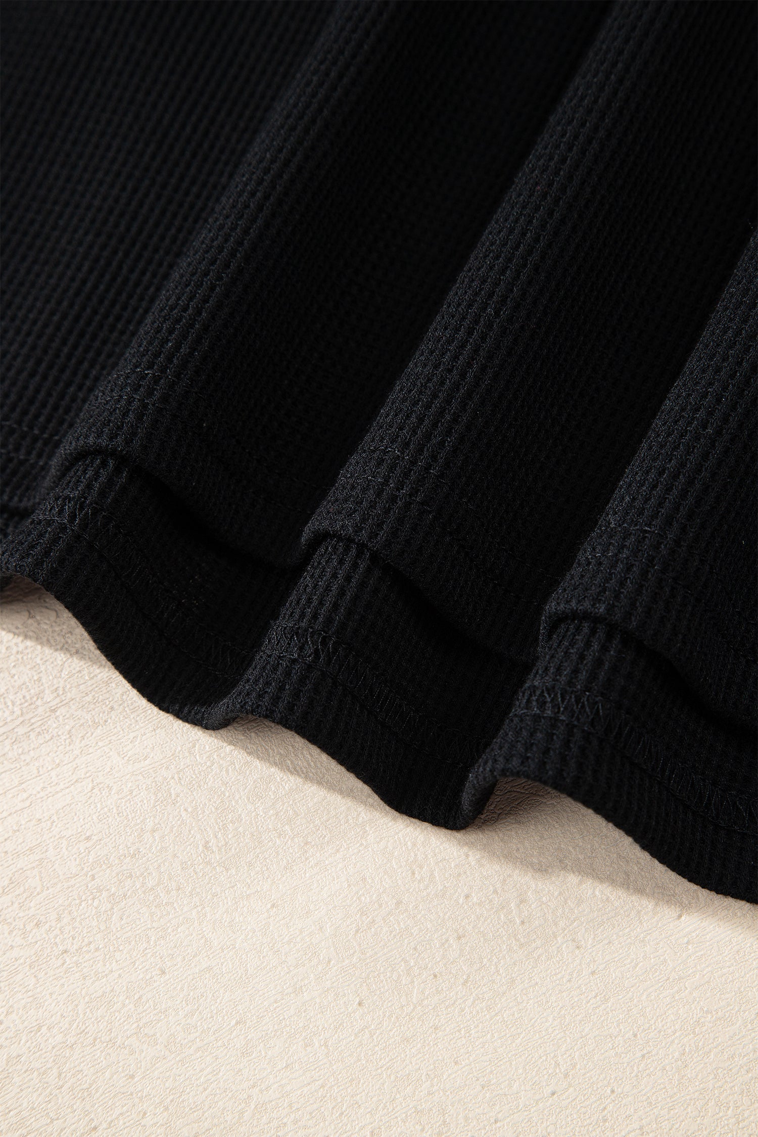 Black Waffle Knit Denim Contrast Trim Patchwork Button Polo Tee Dress