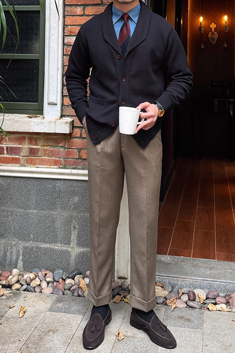 Men's Black Warm Shawl Collar Cardigan