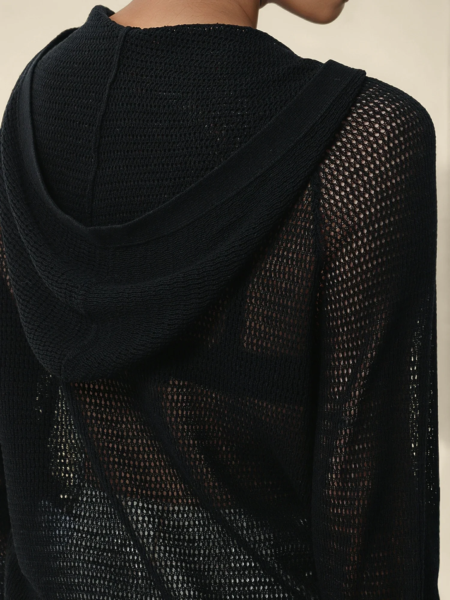 Linen & Lyocell Hooded Long Sleeve Hollow Cardigan