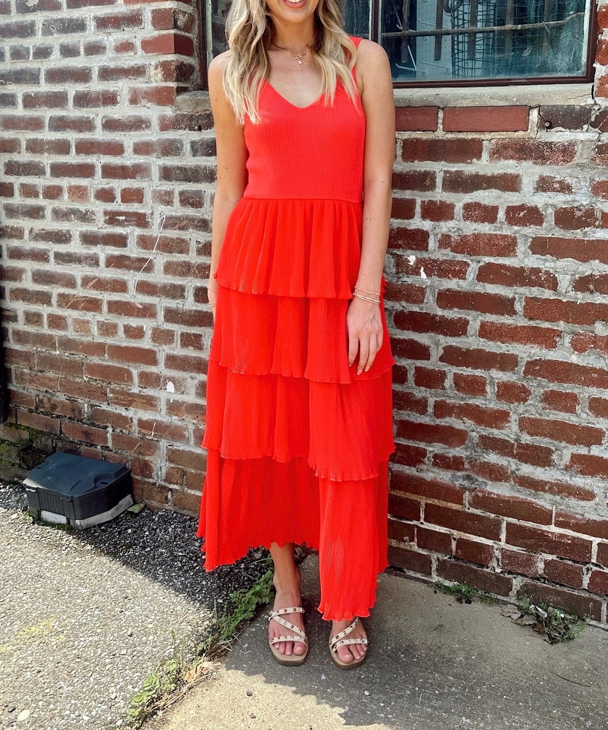 Pleated Tiered Midi Dress