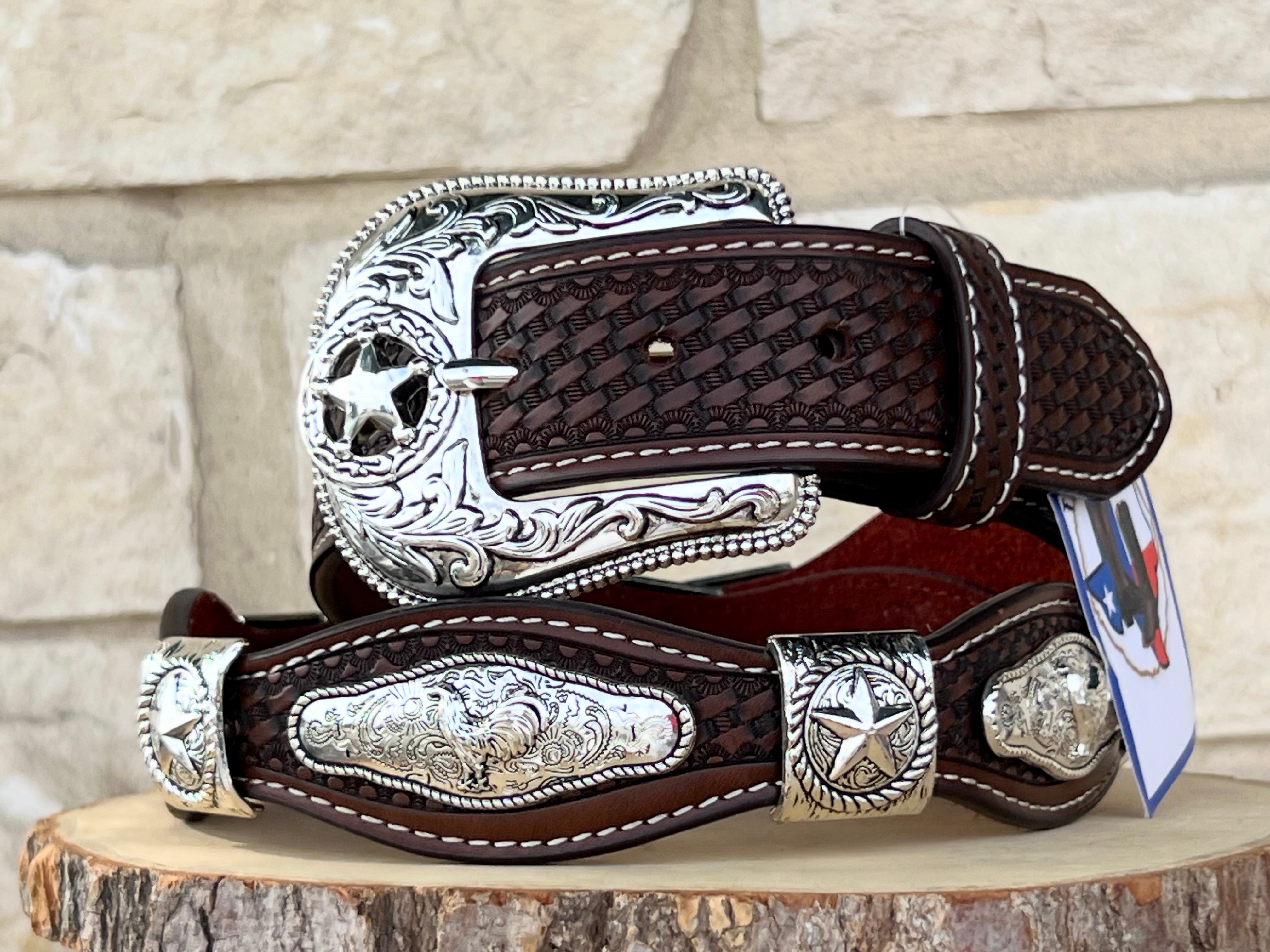 Men’s Brown Leather Belt With Rooster Concho