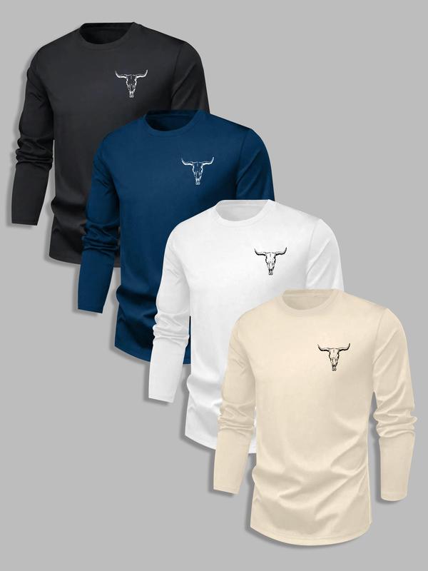 4 Packs Men's casual sports round neck long sleeve sweatshirt