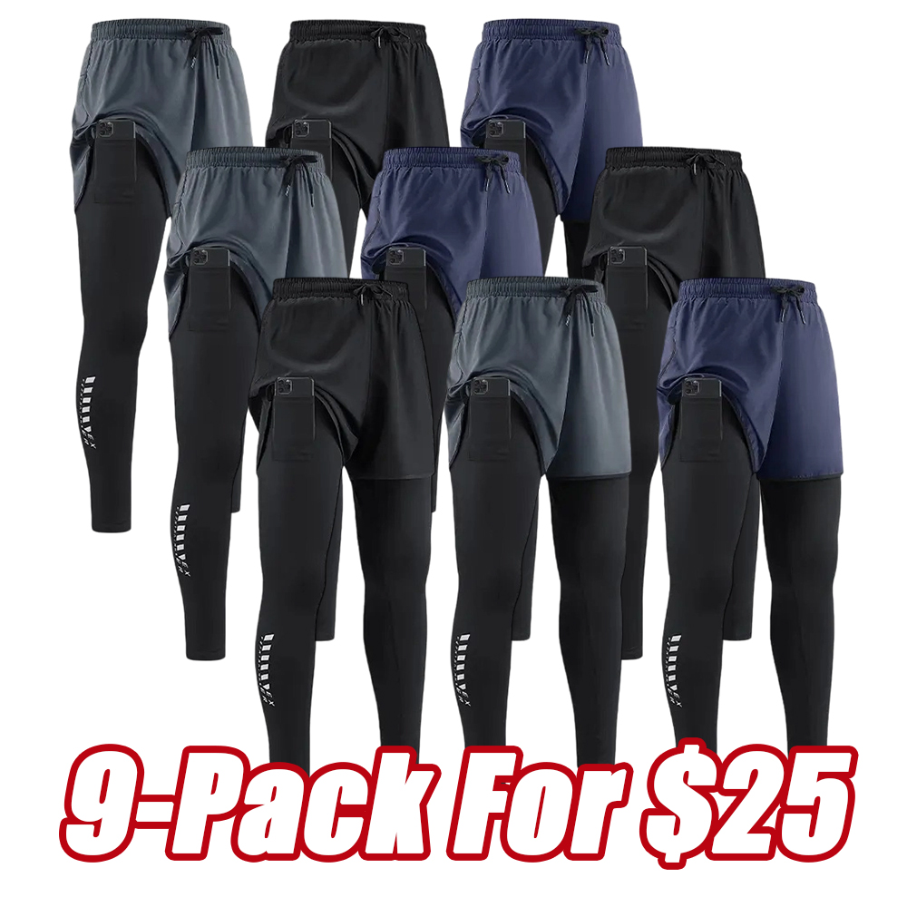 Men's 2-In-1 Quick Dry Breathable Elastic Running Pants with Elastic Waistband, Built-In Phone Pocket & Towel Loop