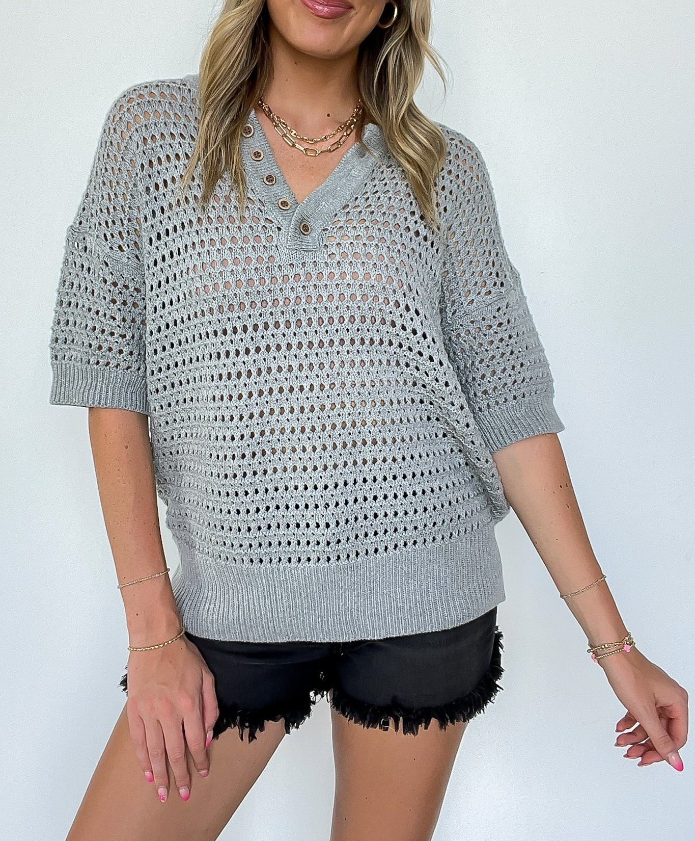 V-Neck Open-Knit Top
