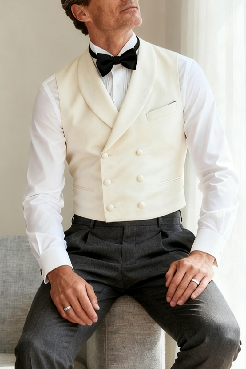 Men's Ivory Double-Breasted Shawl Collar Vest