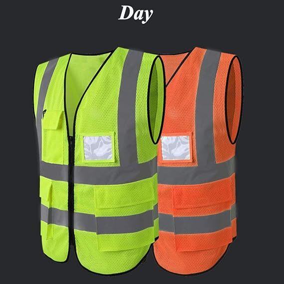 Breathable Hi-Vis Mesh Safety Vest with Zipper & Pockets, Meets ANSI/ISEA Standards
