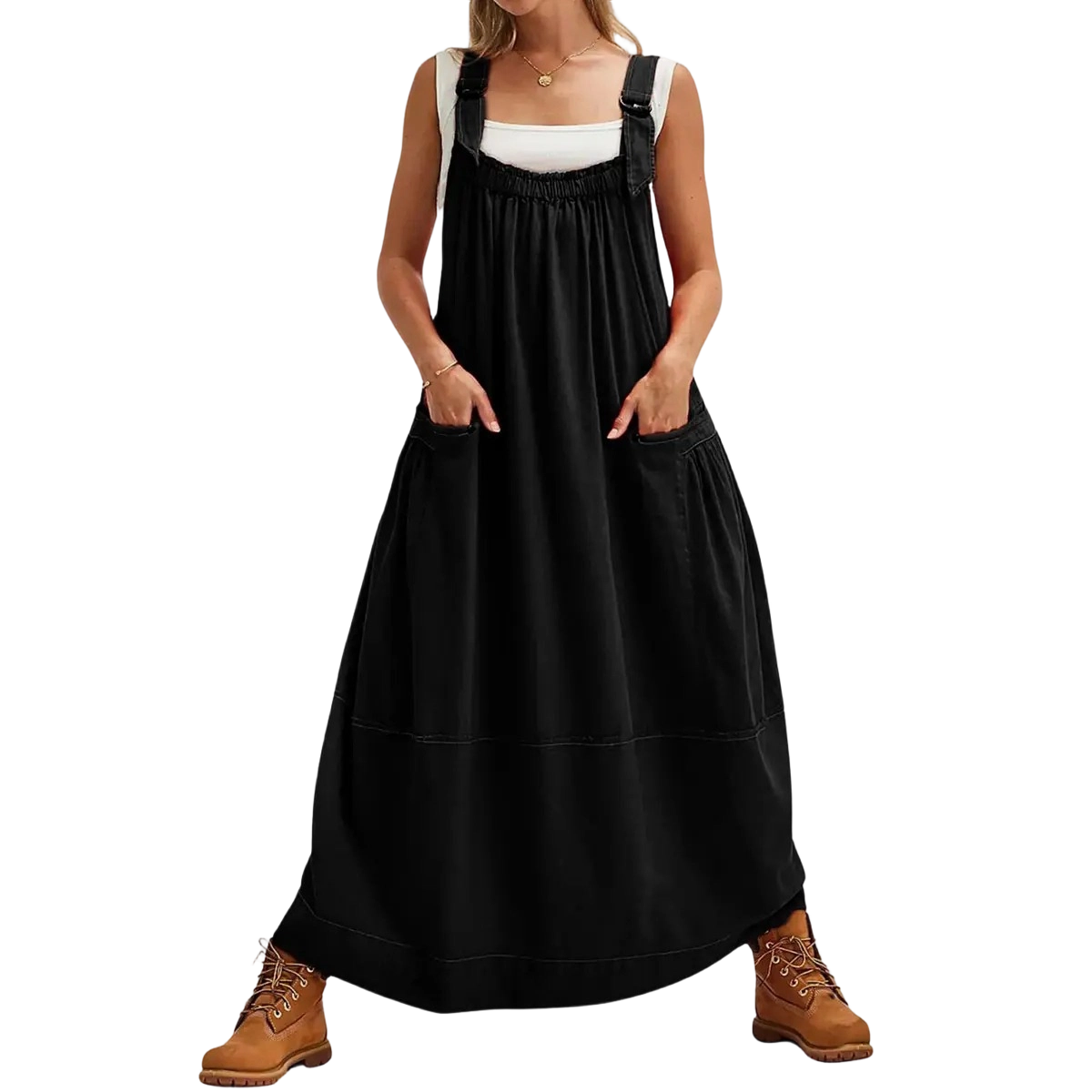 Women’s Strappy Sleeveless Barrel Midi Dress with Pockets