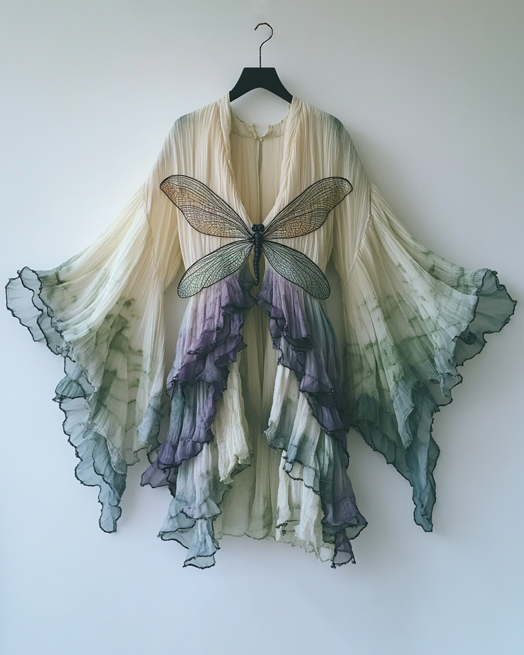 Tie-Dye Dragonfly Beaded Irregular Cardigan 2093