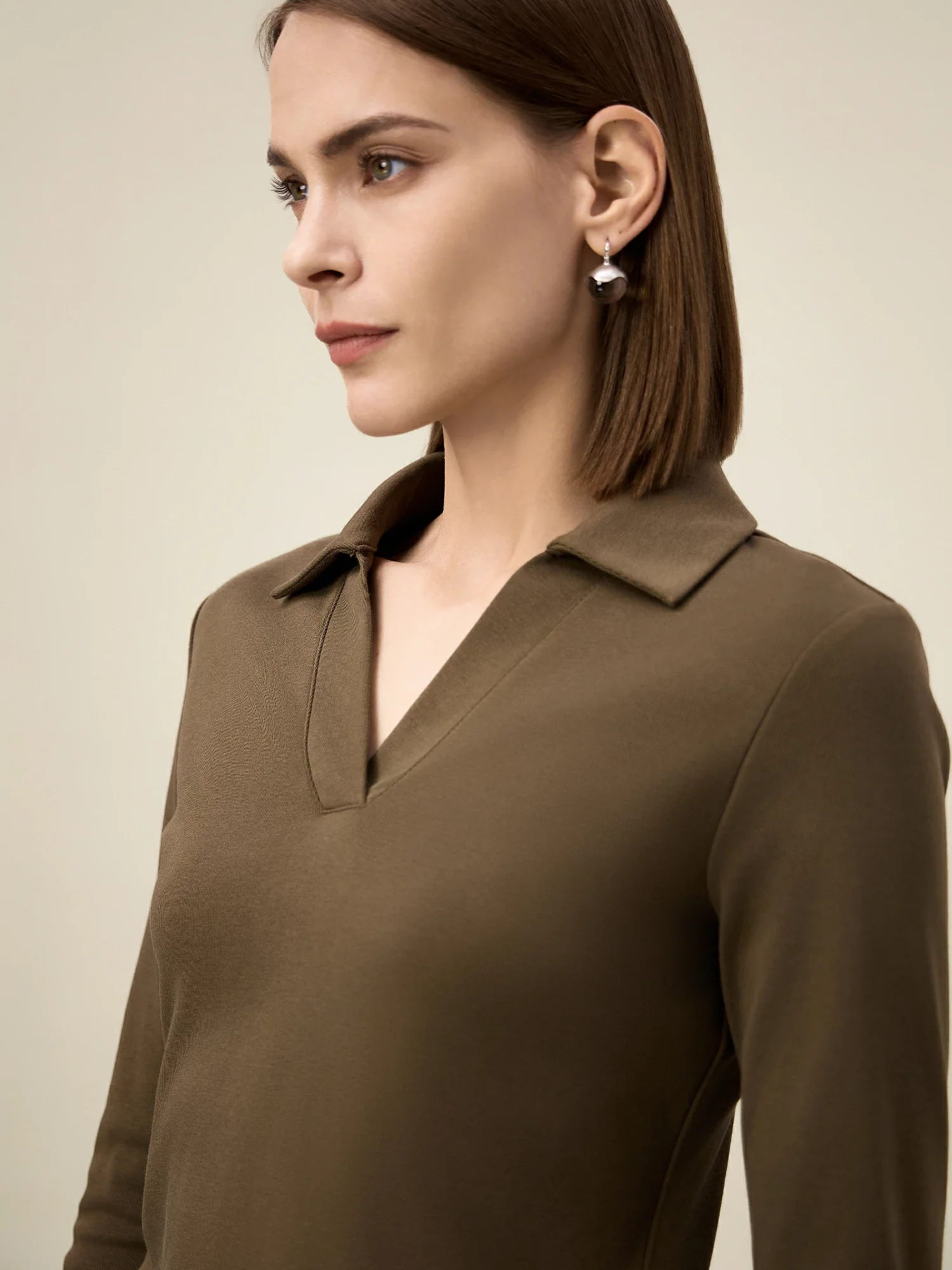 Women's  69.6% Cotton Polo Collar Long Sleeve Top