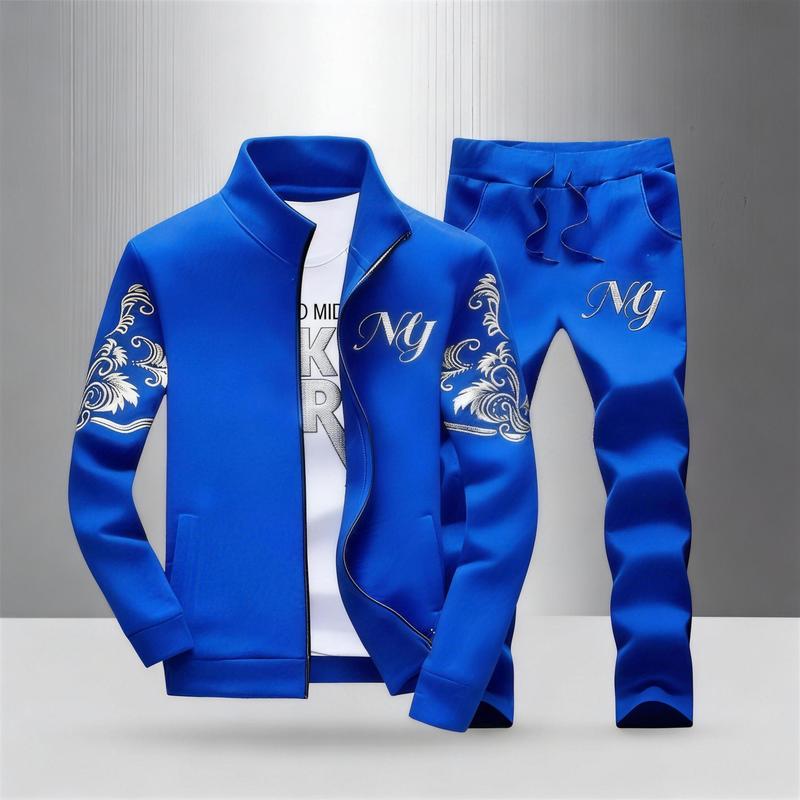 Men’s Embroidered Stand Collar Tracksuit 2-Piece Set