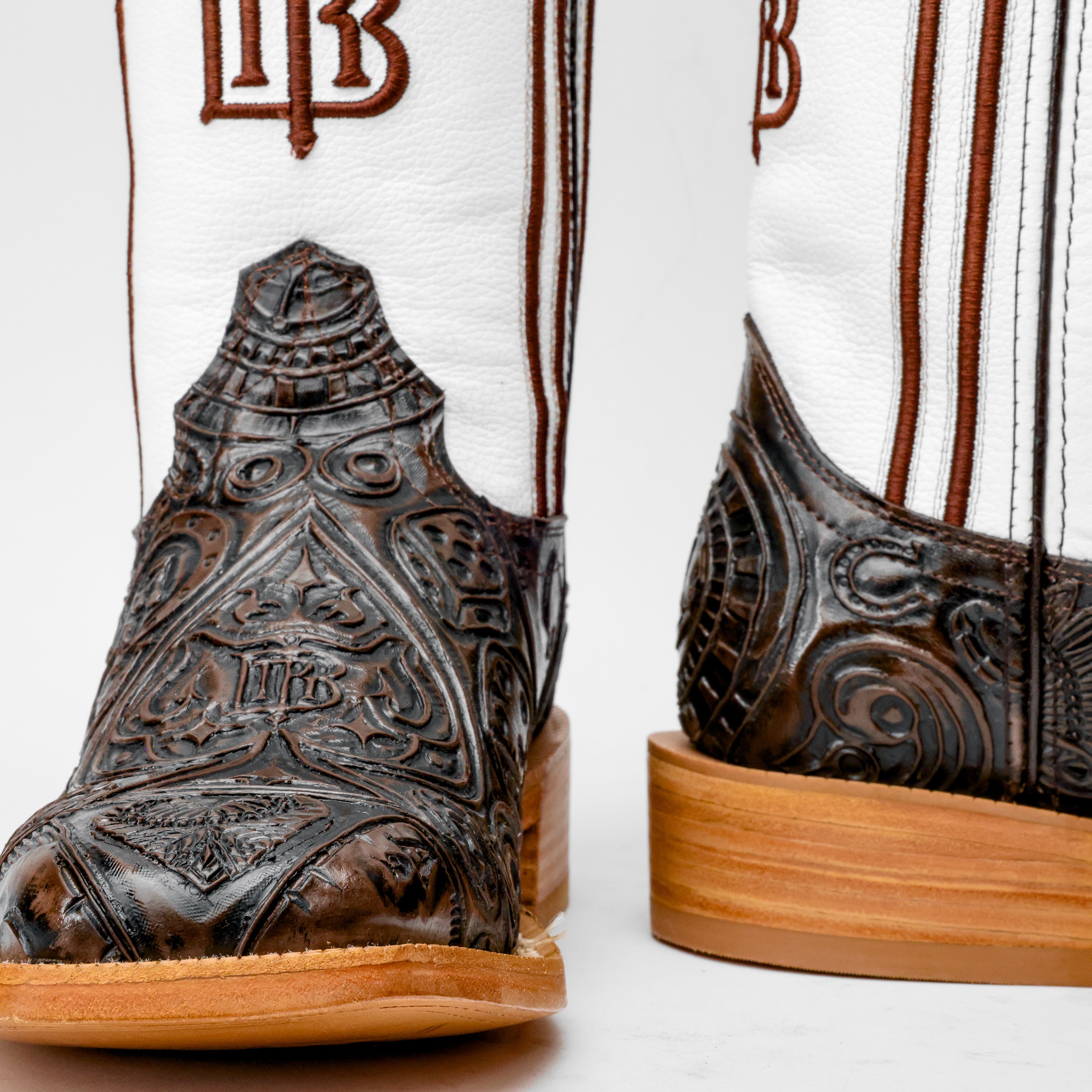 “Ace Of Spades” Chocolate Brown Leather Boots - Square Toe