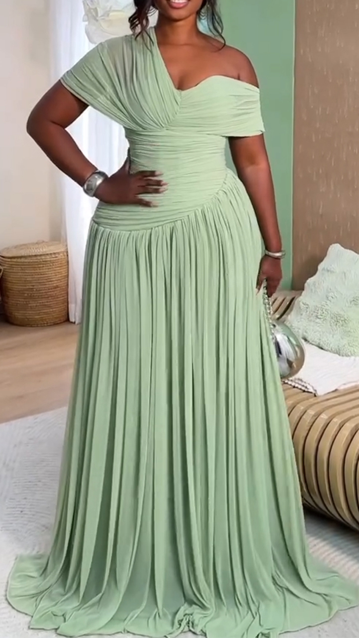 Womens Oblique Neck Solid Color Splicing Elegant Temperament Dinner Party Style Dress