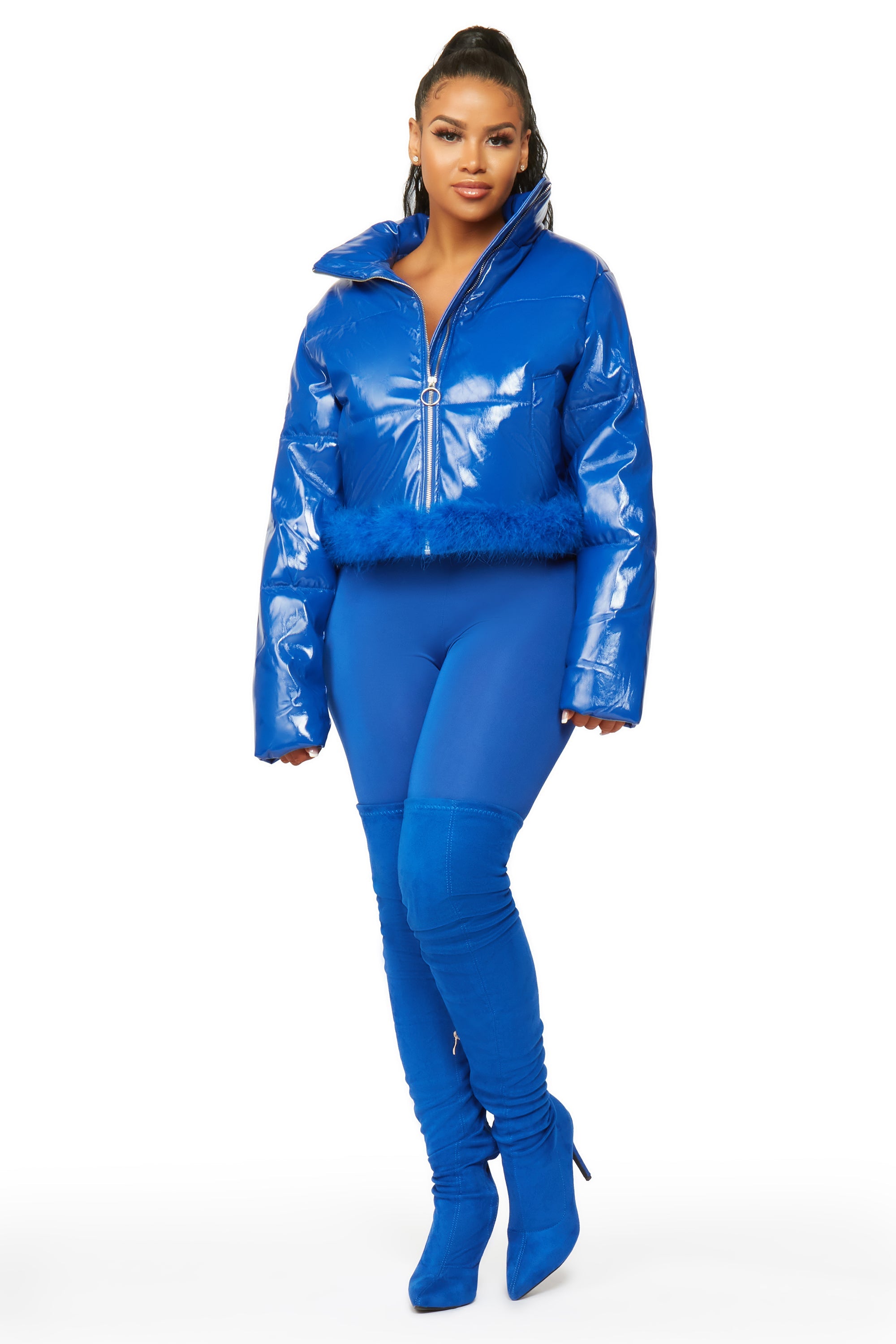 Saylor Royal Blue PU Puffer Jacket