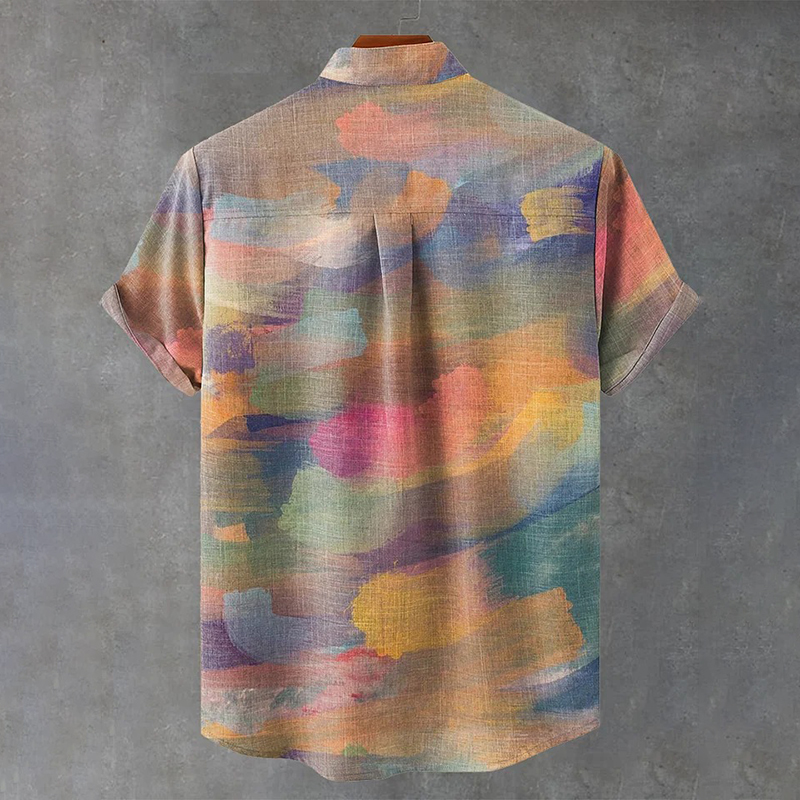 Vintage Gradient Oil Painting Art Print Casual Cotton Shirt