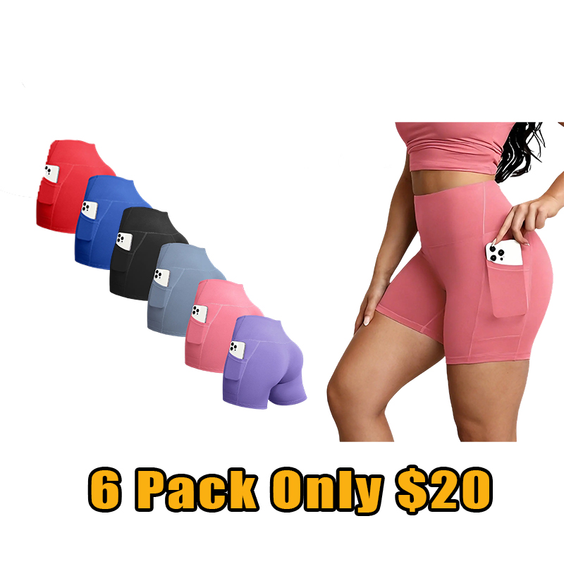 Women’s High-Waist Pocket Biker Shorts Set (4-Pack)