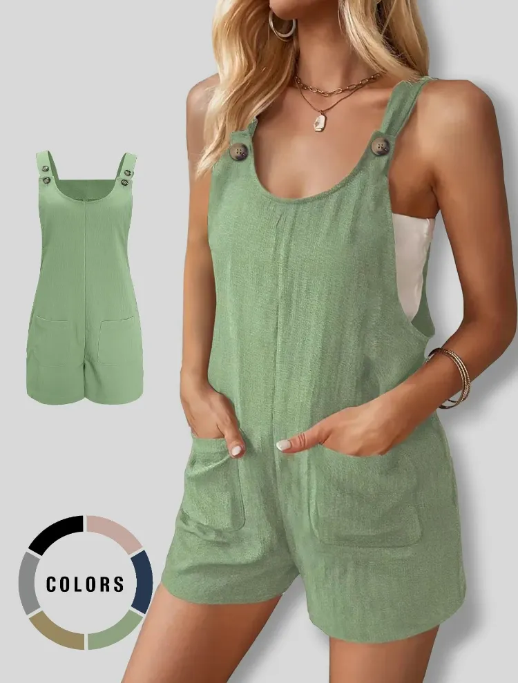 Women's Sleeveless Button Pocket Romper