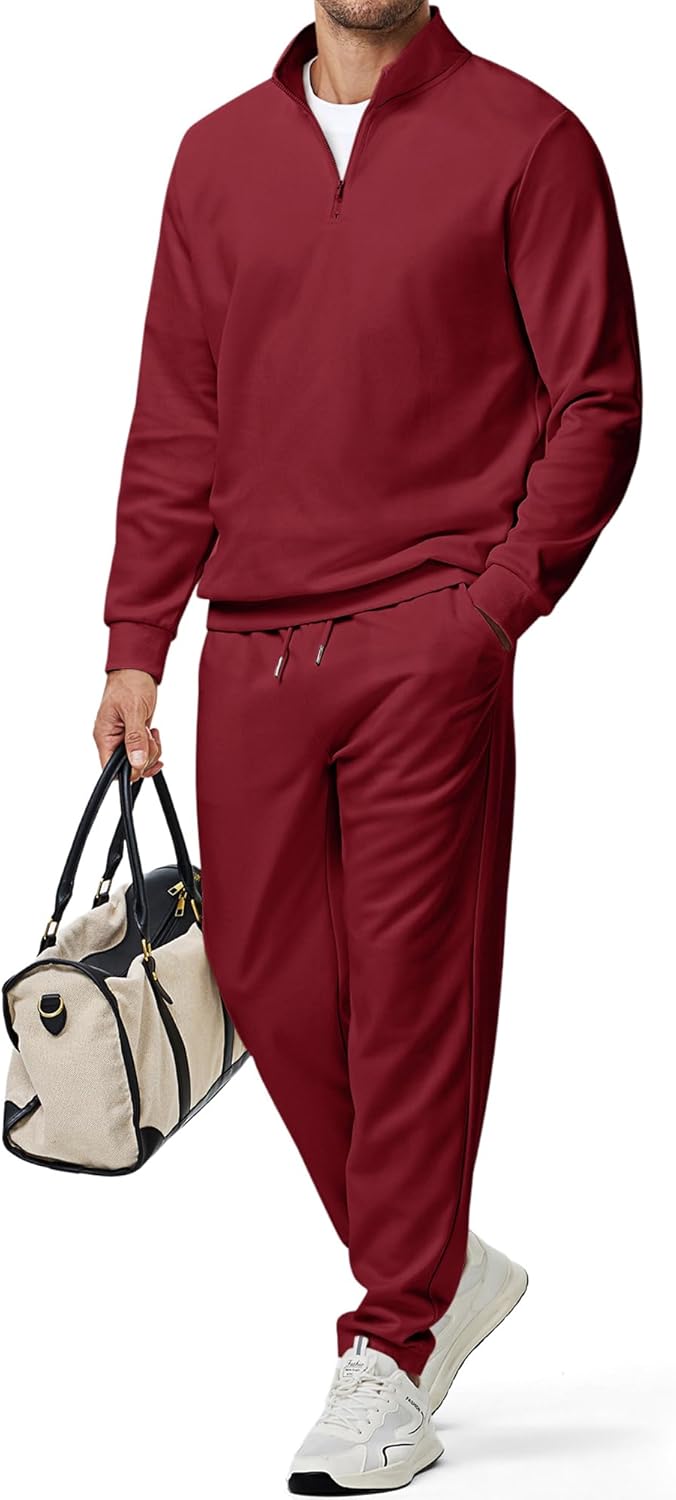 2025 Men Fall Tracksuit 2 Piece Set Old Money Polo Quarter Zip Twill Sweatsuits Jogging Sweatpants Loungewear