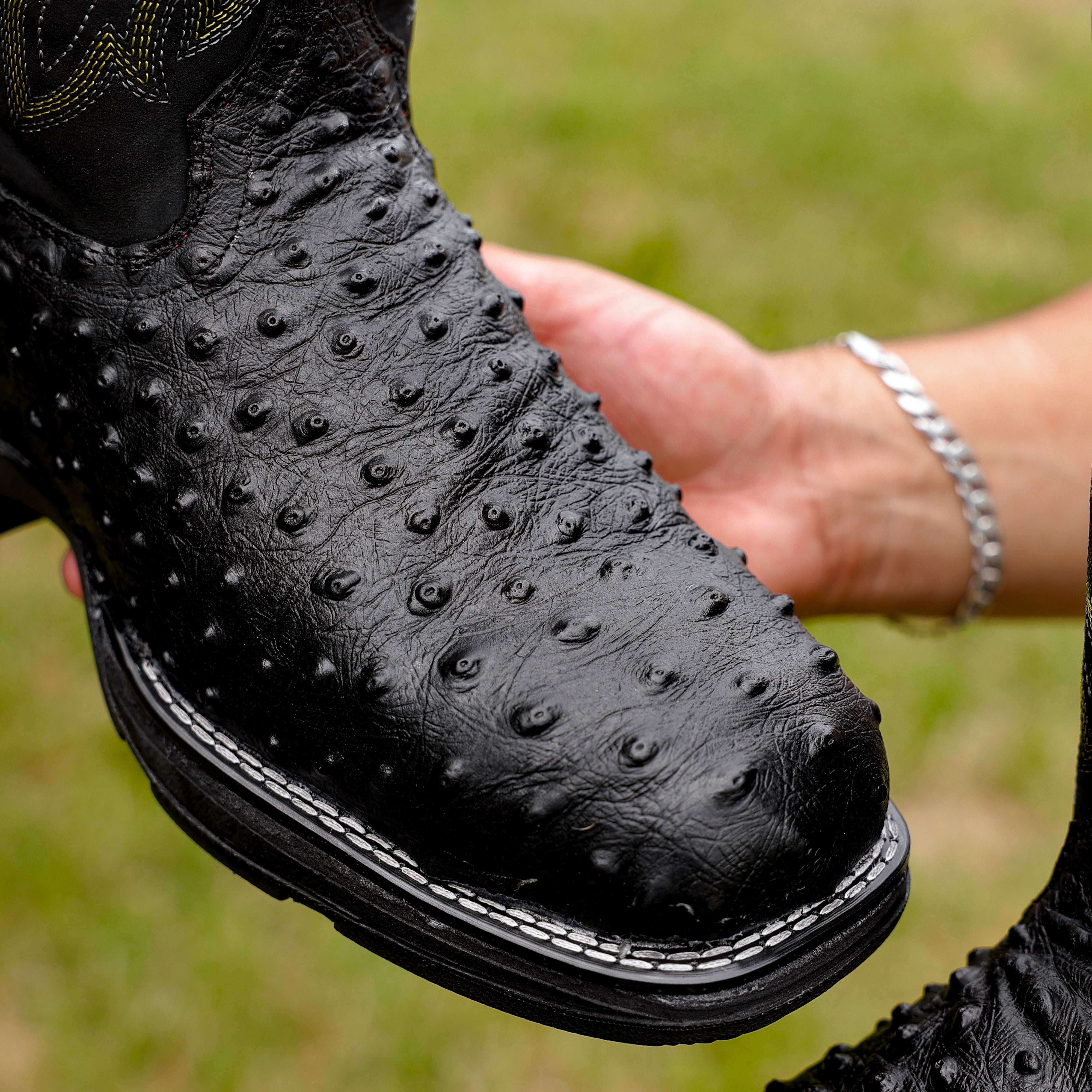 Black Ostrich Leather Boots With 3D Lightweight Sole - Composite Toe