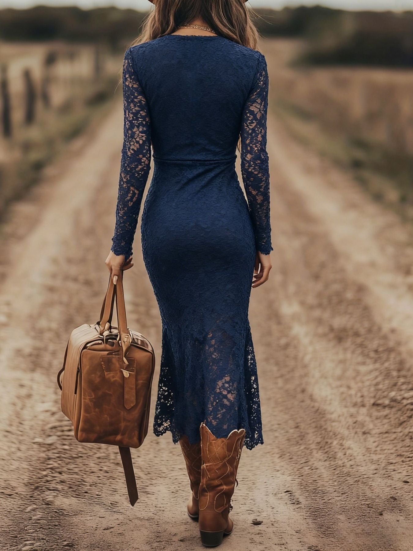 Lace Long Sleeve Midi Dress