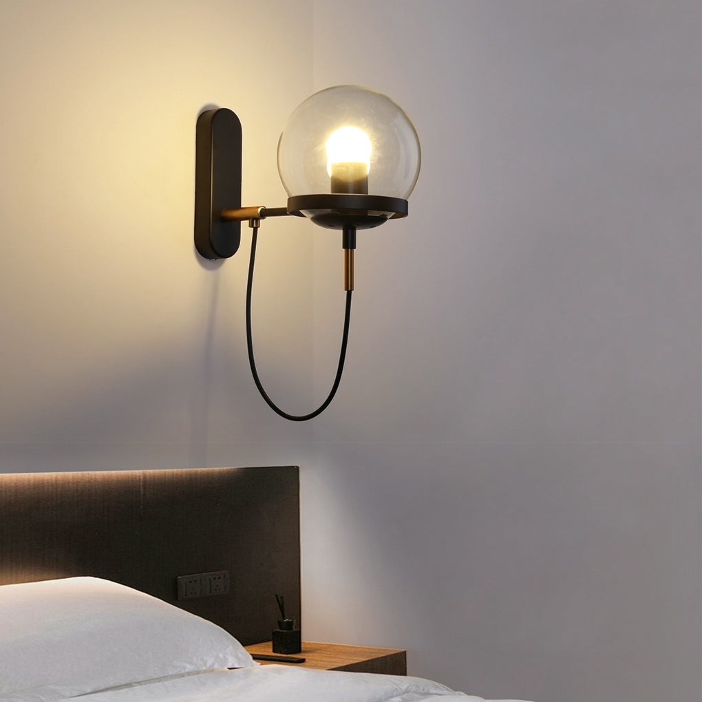 Antique Circular Metal Glass Ball LED Industrial Style Wall Sconce Lighting