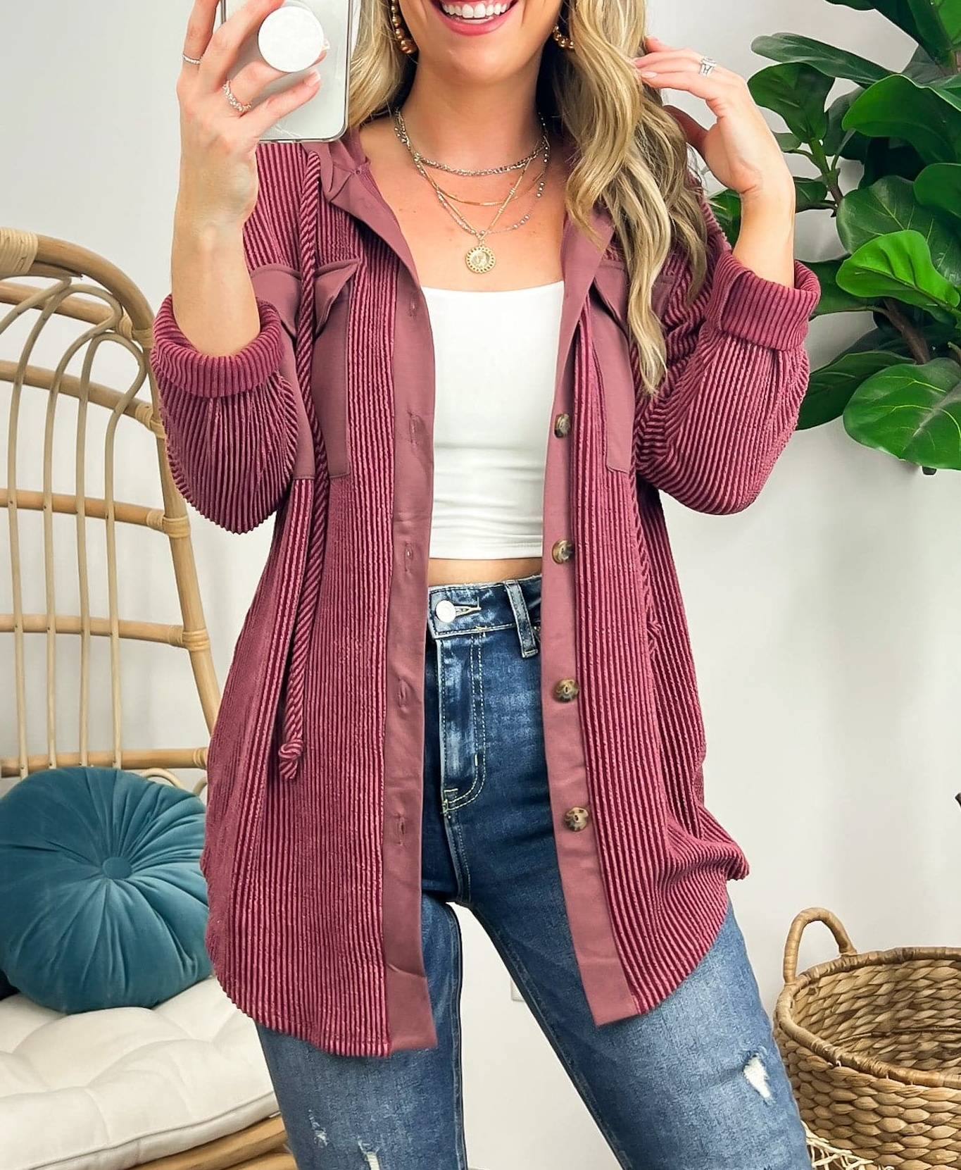 Saturday Satisfaction Ribbed Hooded Shacket