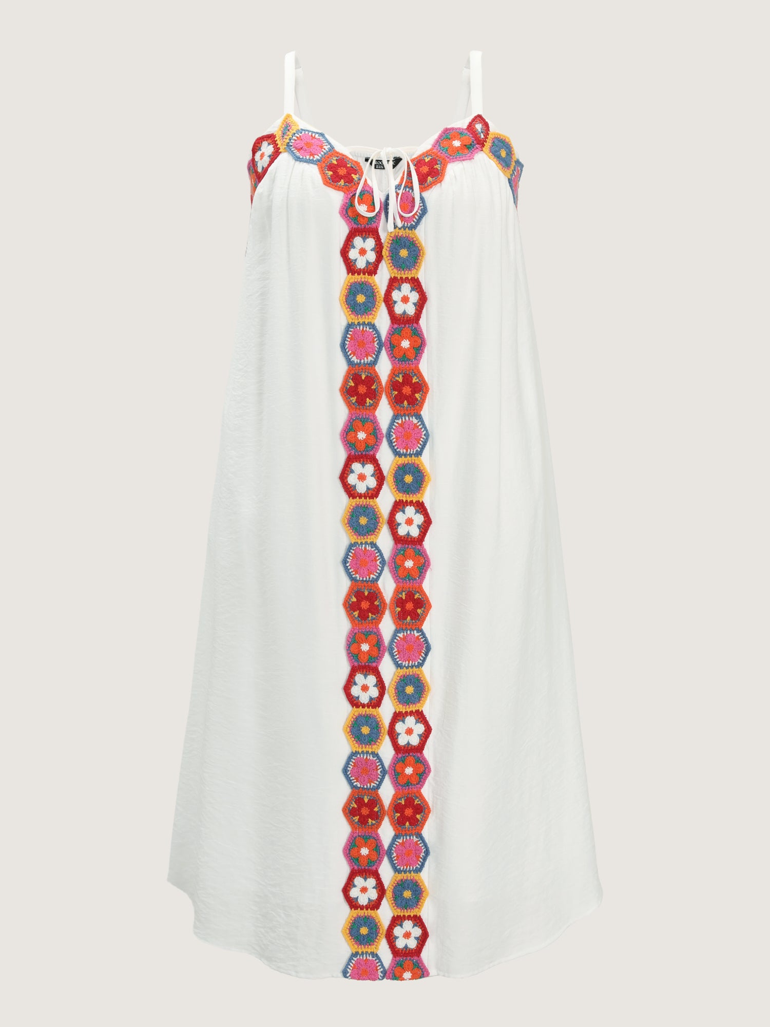 Colorful Floral Crochet Front Cami Midi Dress