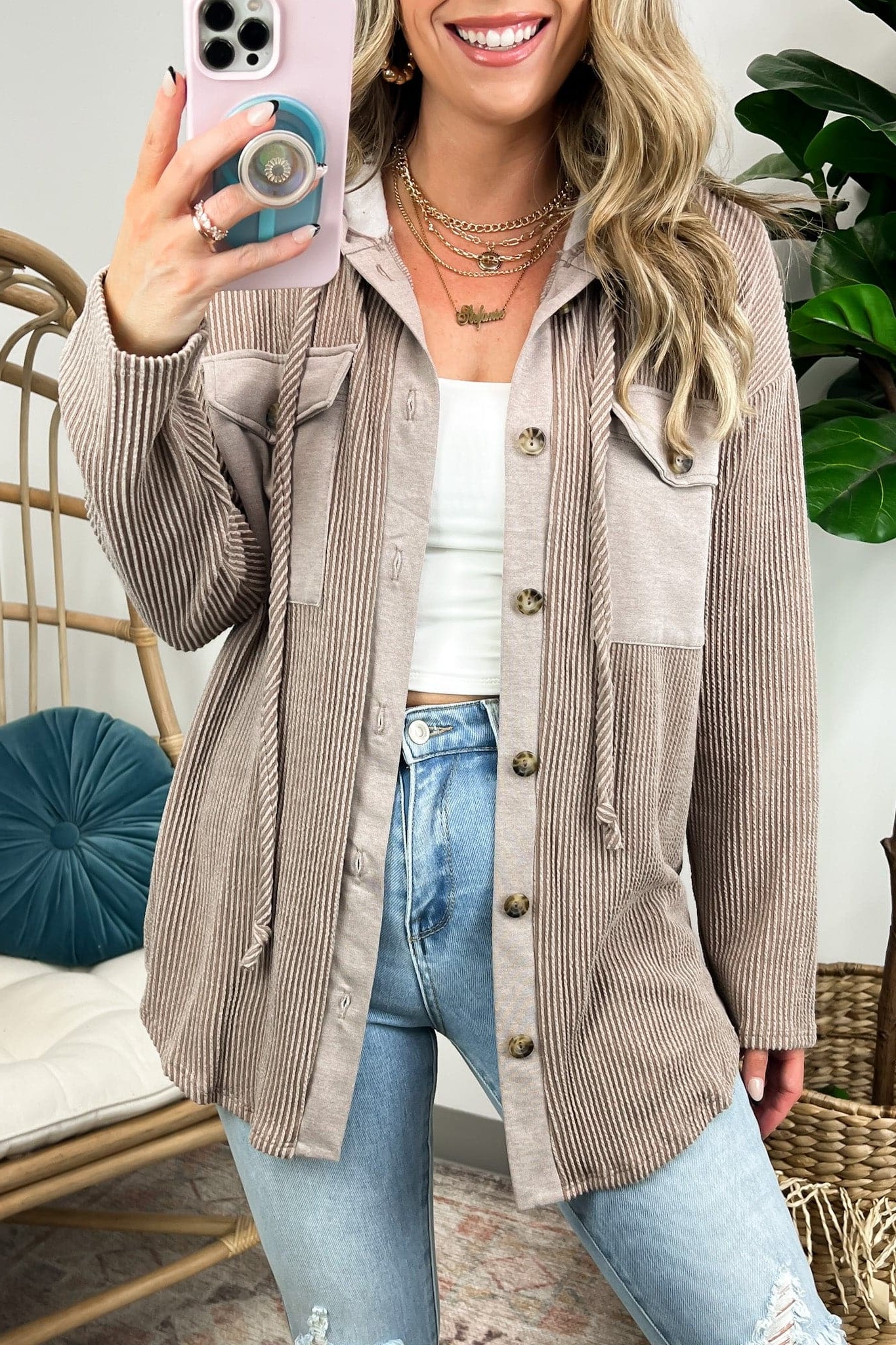 Saturday Satisfaction Ribbed Hooded Shacket