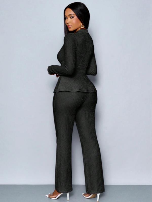 Women’s Elegant Apricot Two-Piece Set – V-Neck Top & Wide Leg Pants