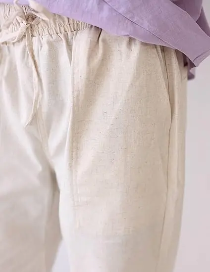 New York Fashion Week Linen Yoga Elastic Beach Vacation Pants Cotton Fabric Bottom Breathable Drawstring Light Loose Comfort Fit Adjustable Summer Trouser