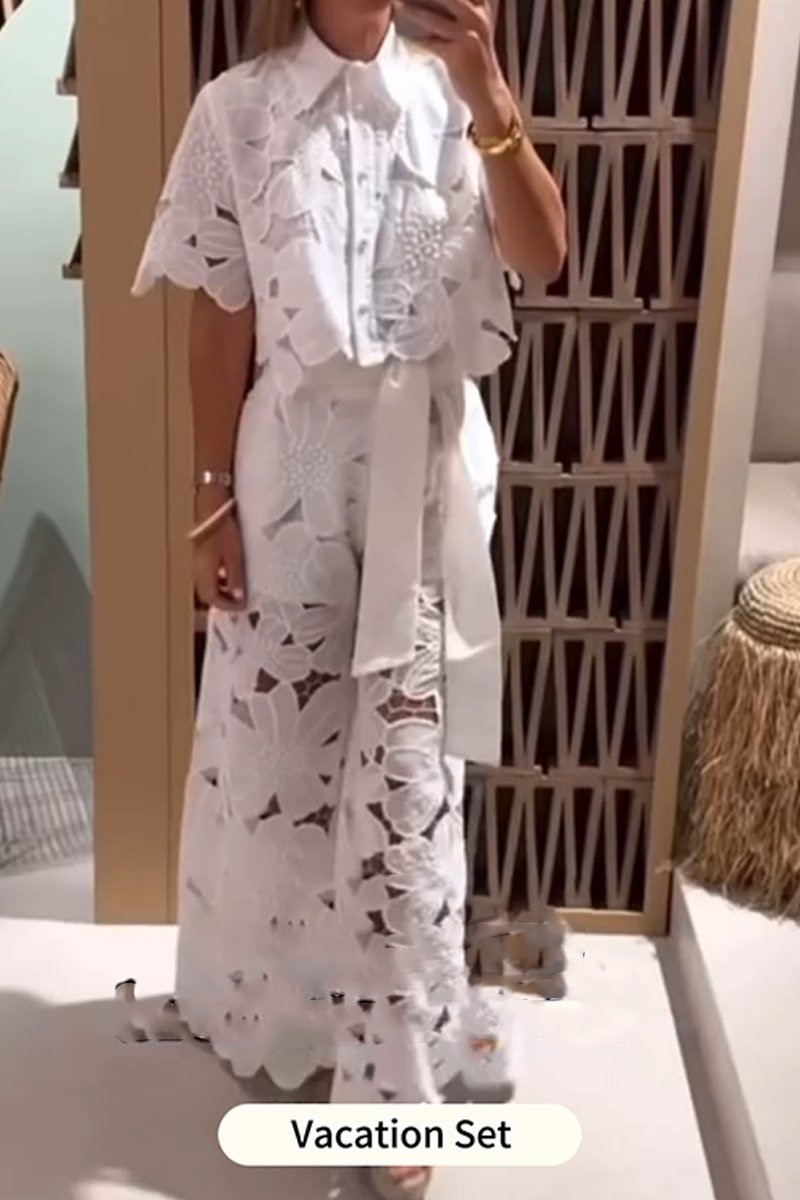 Women's Elegant Cutout Embroidered Shirt And Trouser Suit